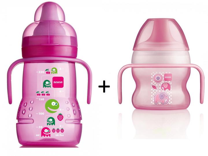 Mam Nevylévací láhev Trainer 220ml + hrnek Starter cup 150ml, růžová